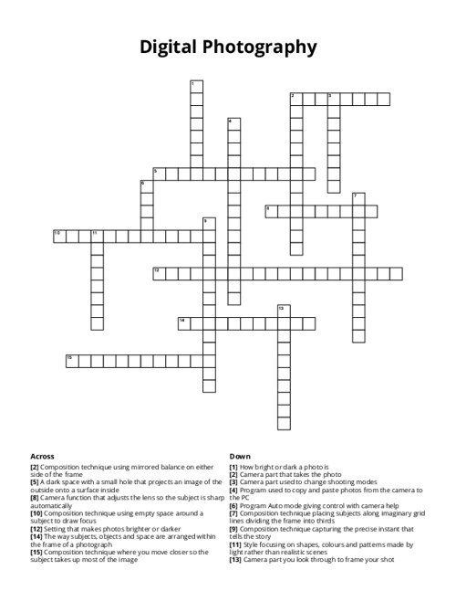 Digital Photography Crossword Puzzle