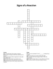 Signs of a Reaction Crossword Puzzle