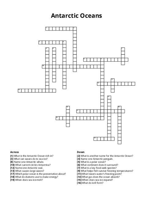 Antarctic Oceans Crossword Puzzle