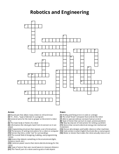 Robotics and Engineering Crossword Puzzle