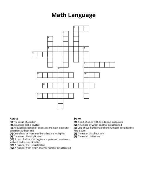 Math Language Crossword Puzzle