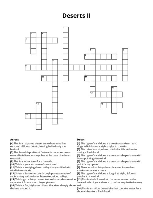 Deserts II Crossword Puzzle
