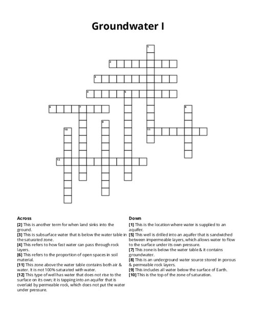 Groundwater I Crossword Puzzle