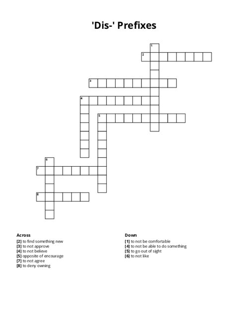 Dis- Prefixes Crossword Puzzle