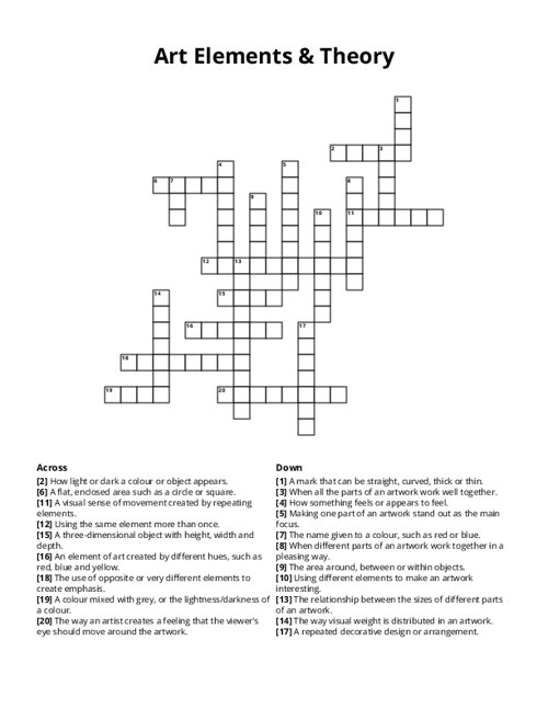 Art Elements & Theory Crossword Puzzle