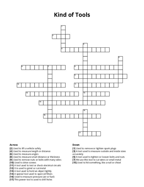 Kind of Tools Crossword Puzzle