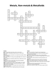 Metals, Non-metals & Metalloids Crossword Puzzle