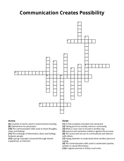 Communication Creates Possibility Crossword Puzzle