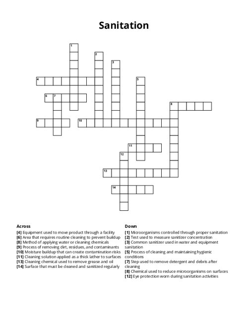 Sanitation Crossword Puzzle