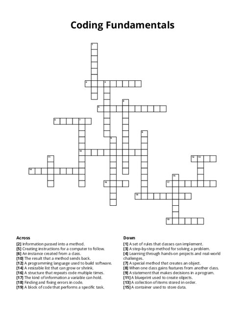 Coding Fundamentals Crossword Puzzle