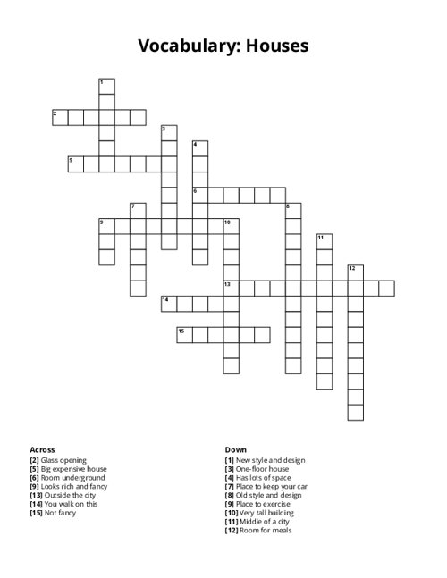 Vocabulary: Houses Crossword Puzzle