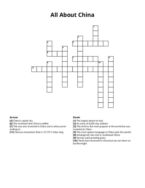 All About China Crossword Puzzle