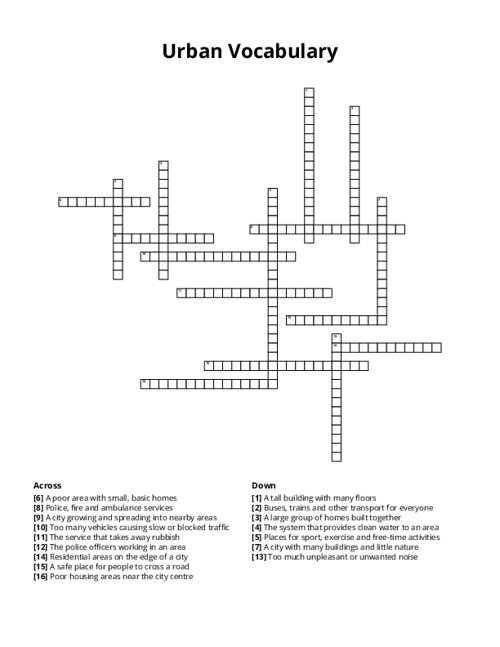 Urban Vocabulary Crossword Puzzle