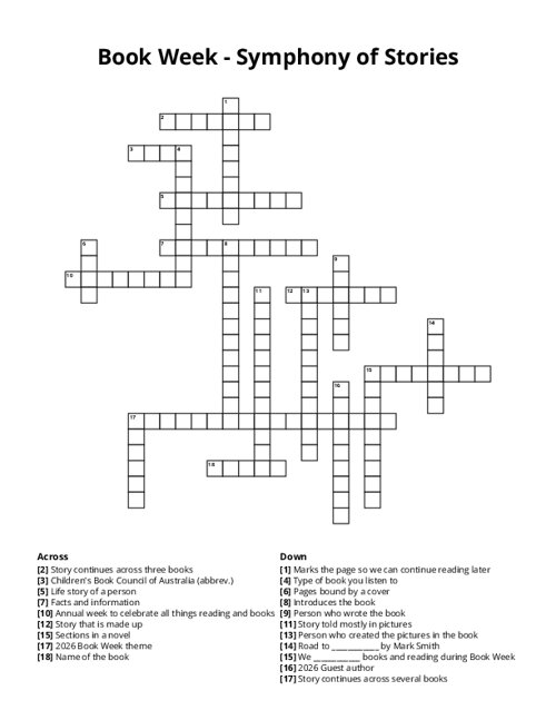 Book Week - Symphony of Stories Crossword Puzzle