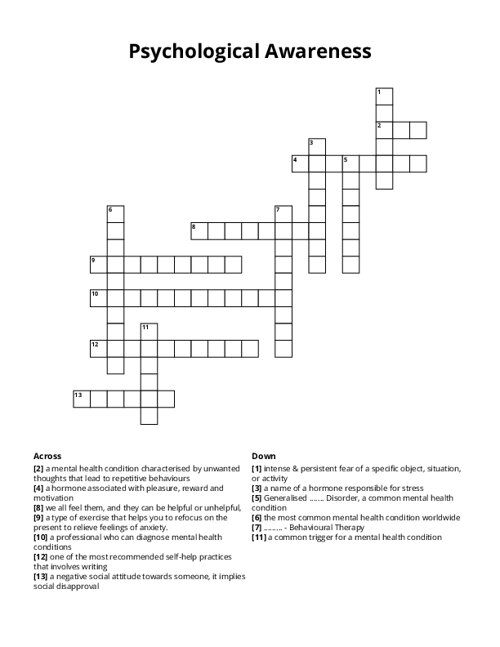 Psychological Awareness Crossword Puzzle