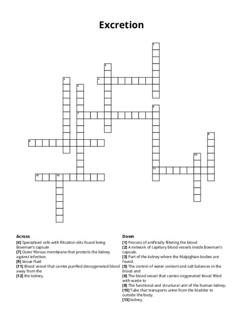 Excretion Crossword Puzzle