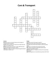 Cars & Transport Crossword Puzzle
