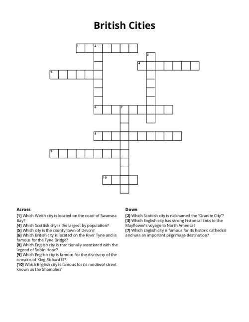 British Cities Crossword Puzzle