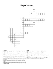 Ship Classes Crossword Puzzle