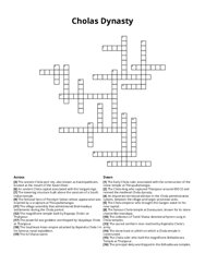 Cholas Dynasty Crossword Puzzle