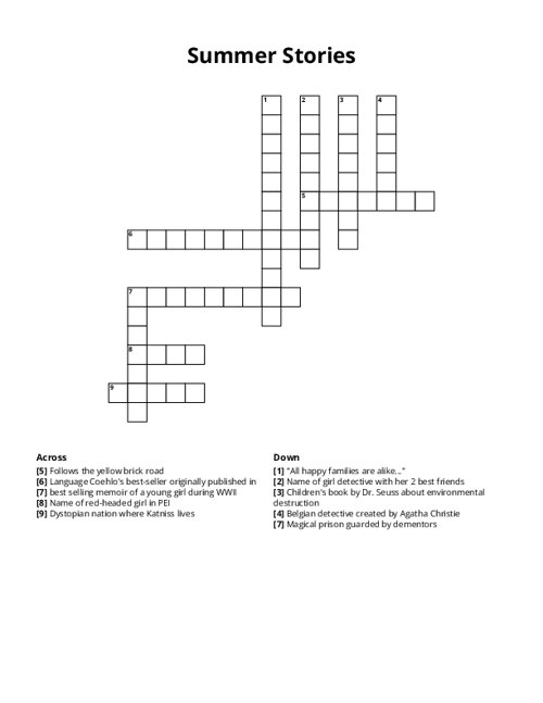 Summer Stories Crossword Puzzle