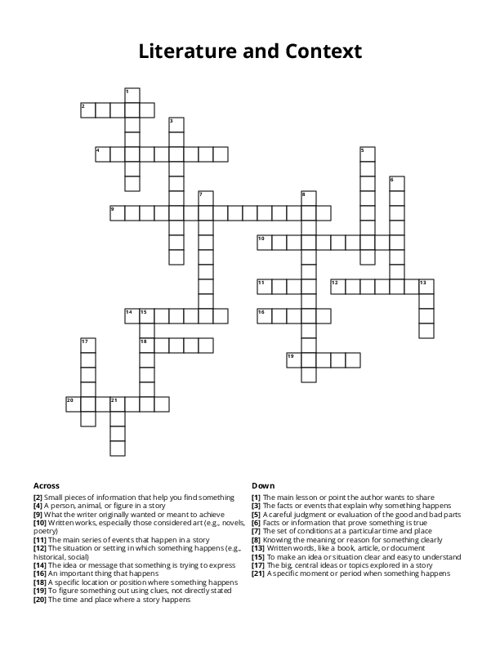 Literature and Context Crossword Puzzle