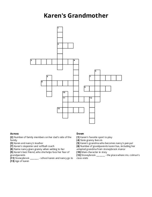 Karen's Grandmother Crossword Puzzle