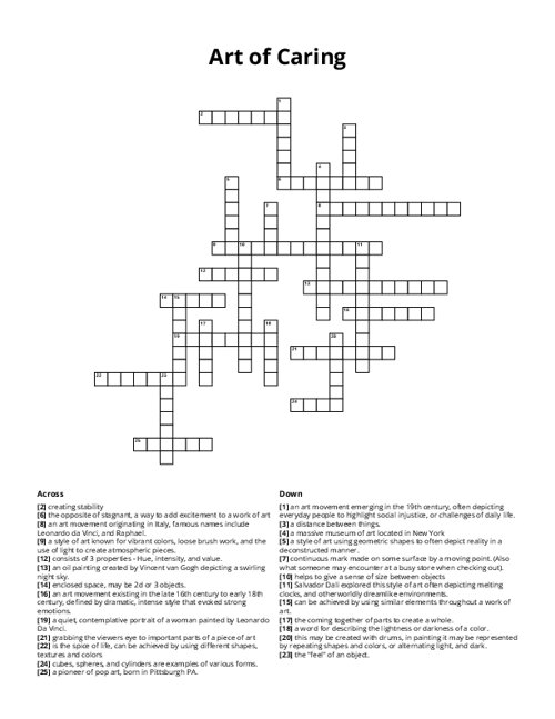 Art of Caring Crossword Puzzle