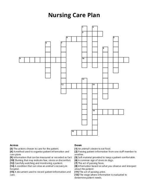 Nursing Care Plan Crossword Puzzle