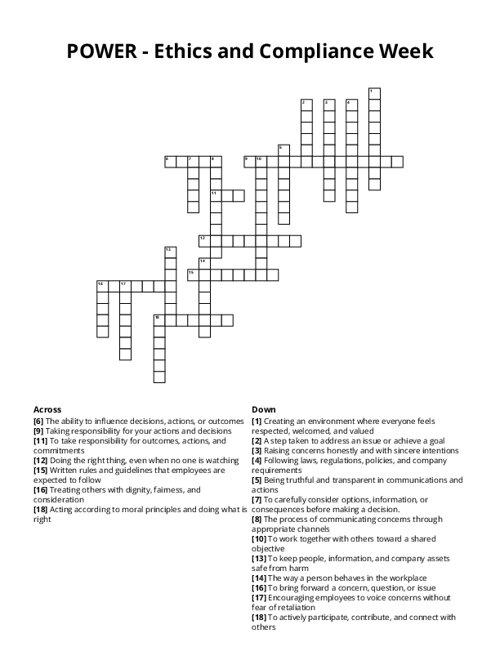 POWER - Ethics and Compliance Week Crossword Puzzle