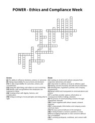 POWER - Ethics and Compliance Week Crossword Puzzle