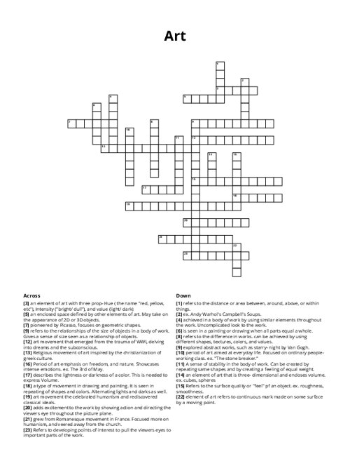 Art Crossword Puzzle