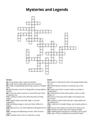 Mysteries and Legends Crossword Puzzle