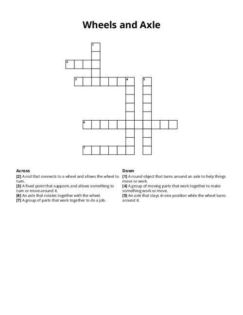 Wheels and Axle Crossword Puzzle