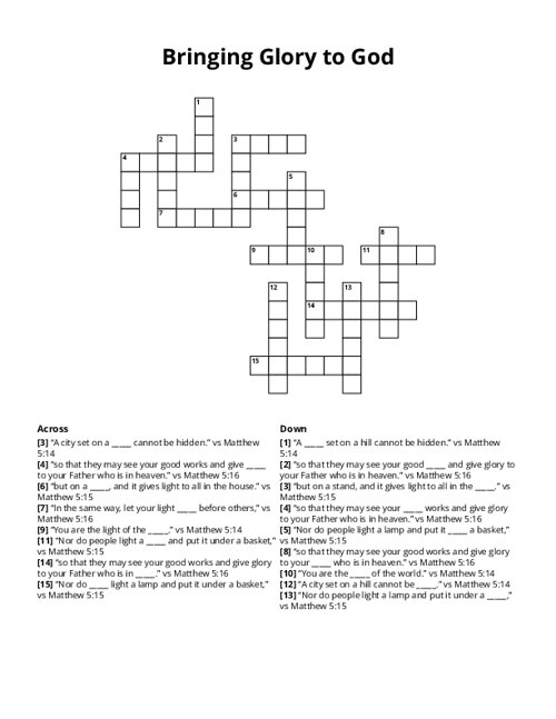 Bringing Glory to God Crossword Puzzle