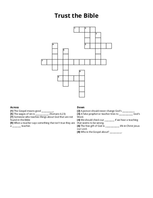 Trust the Bible Crossword Puzzle
