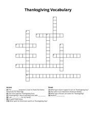 Thanksgiving Vocabulary Crossword Puzzle