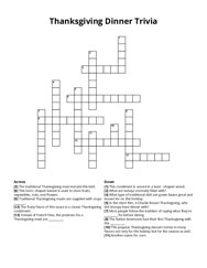 Thanksgiving Dinner Trivia Crossword Puzzle