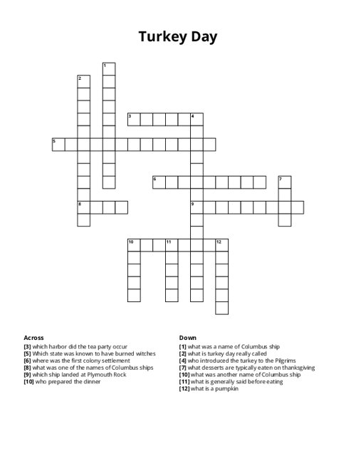Turkey Day Crossword Puzzle