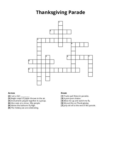 Thanksgiving Parade Crossword Puzzle