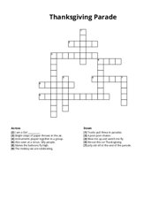 Thanksgiving Parade Crossword Puzzle
