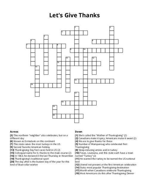 Lets Give Thanks Crossword Puzzle