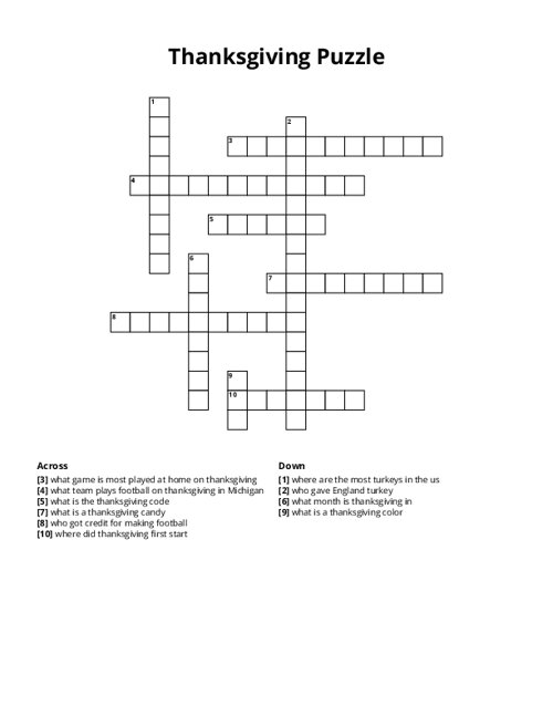 Thanksgiving Puzzle Crossword Puzzle