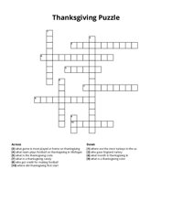 Thanksgiving Puzzle Crossword Puzzle