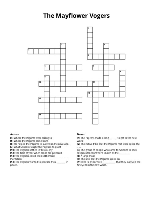 The Mayflower Vogers Crossword Puzzle