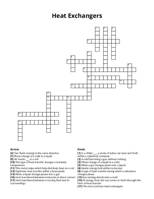 Heat Exchangers Crossword Puzzle