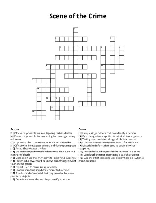 Scene of the Crime Crossword Puzzle