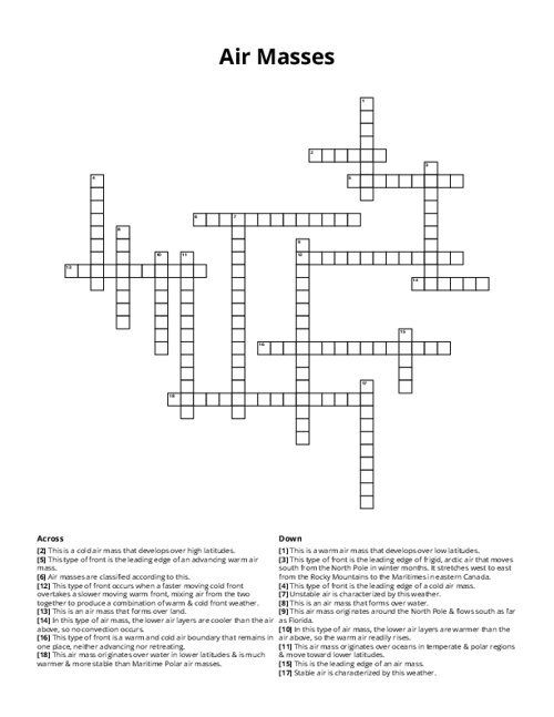 Air Masses Crossword Puzzle