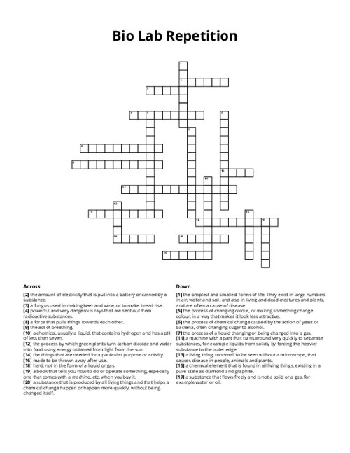 Bio Lab Repetition Crossword Puzzle