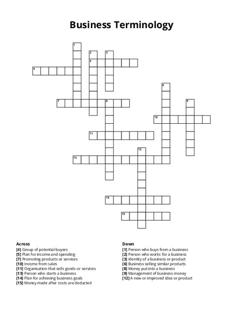 Business Terminology Crossword Puzzle